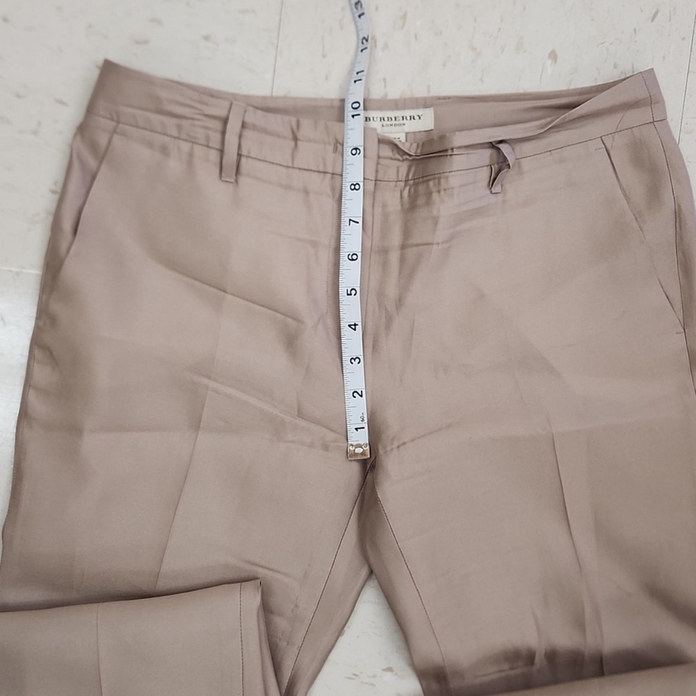 Burberry Tan Silk Blend Pants with Cuffed Ankle Trousers | Women's Size 8